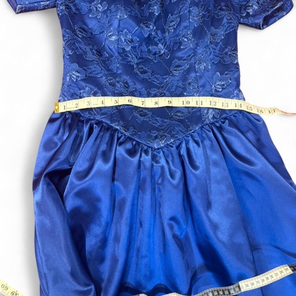 80s/90s royal blue STUNNING prom dress with poofy sleeves - Picture 7 of 8